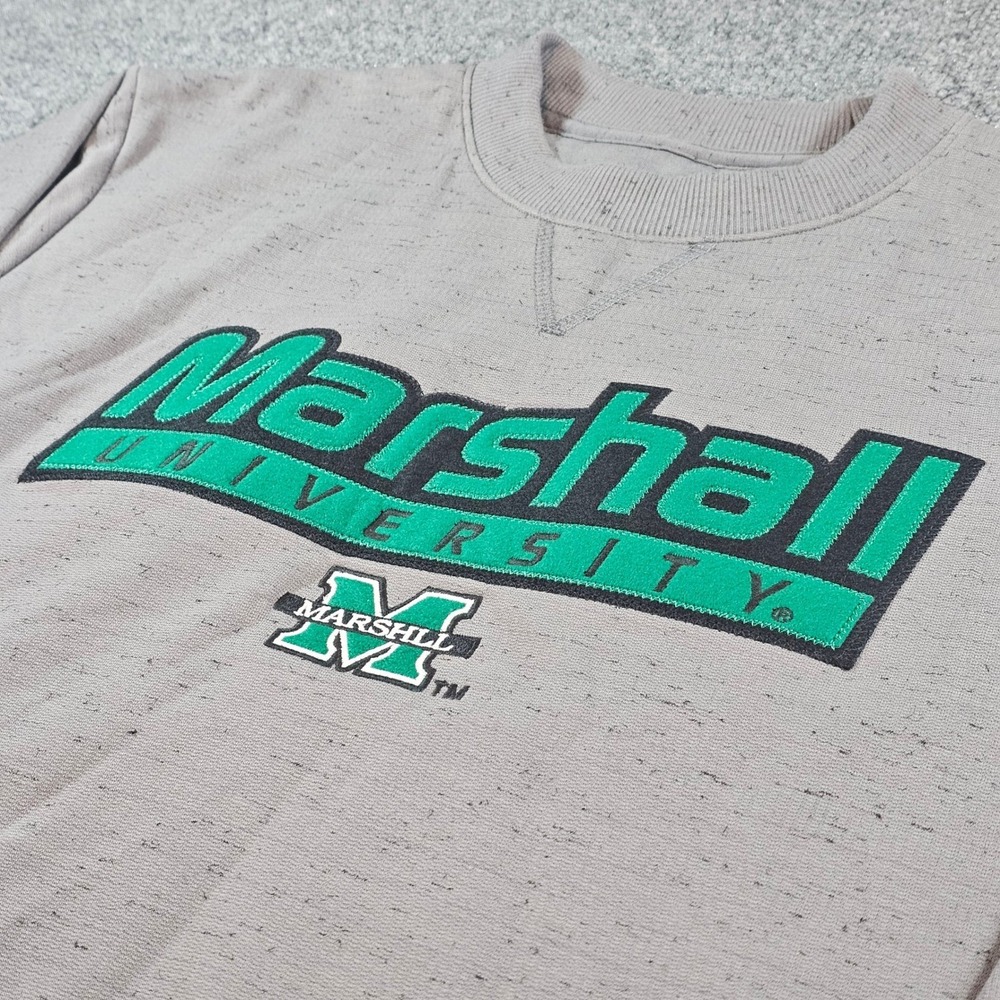 Image One Marshall University Sweatshirt Mens M Gray Flecked Crewneck Logo NWOT